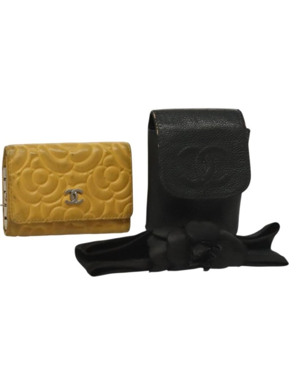 CHANEL Key Case Leather 3 Set Black Beige CC